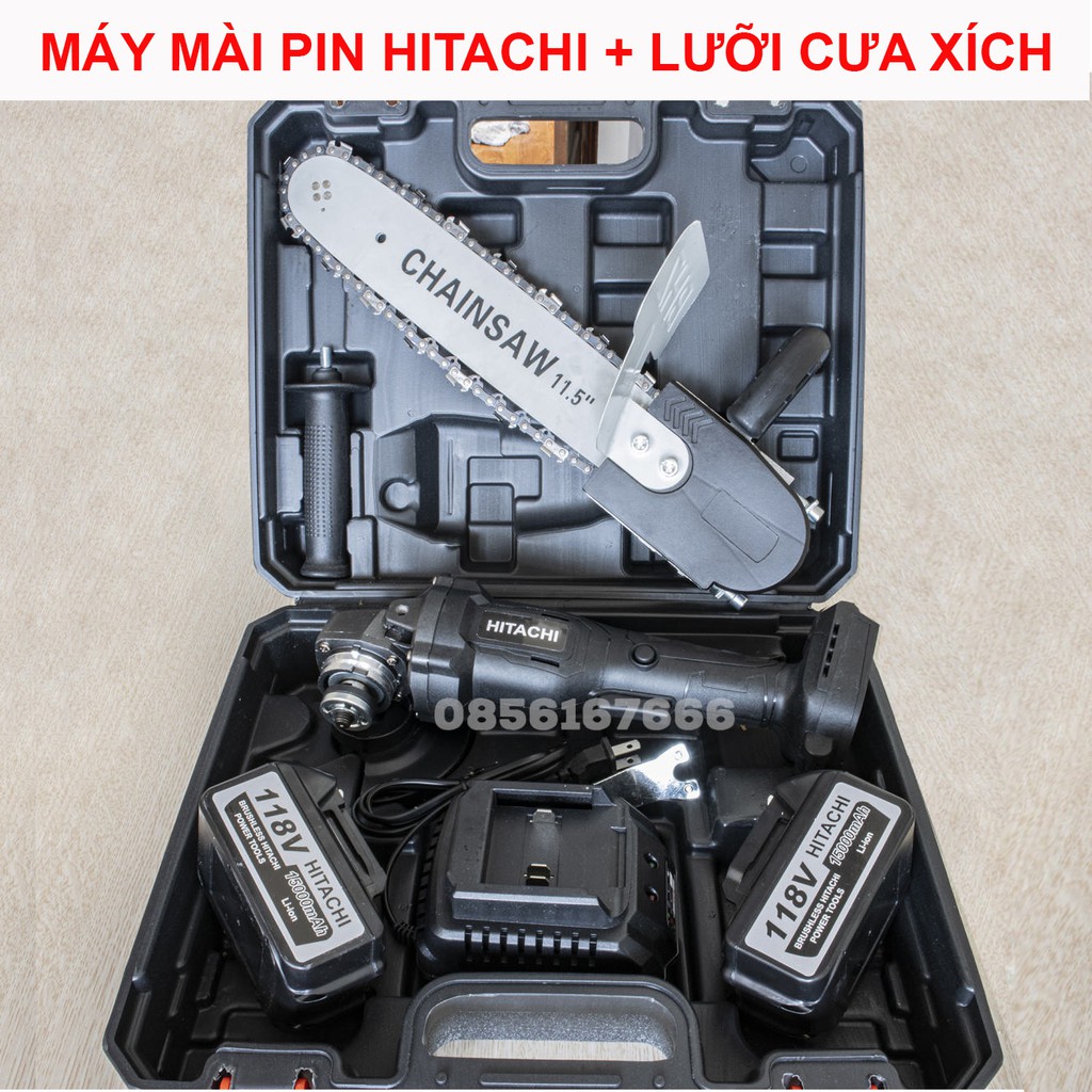 COMBO Máy mài pin HITACHI + Lưỡi cưa xích - Máy cắt cầm tay - Cưa cây - Cắt sắt