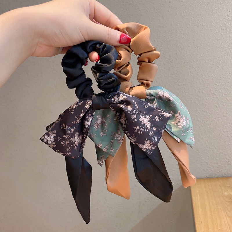 Dây Buộc Tóc Cao Su Co Giãn Phối Ruy Băng Họa Tiết Hoa Kiểu Pháp 2022 Mới