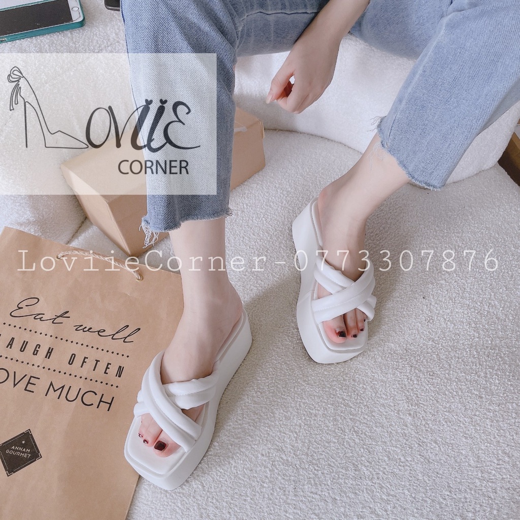DÉP XUỒNG LOVIIECORNER - DÉP THỜI TRANG PHONG CÁCH HIỆN ĐẠI QUAI NGANG CHÉO ĐẾ CAO 7 PHÂN D220876