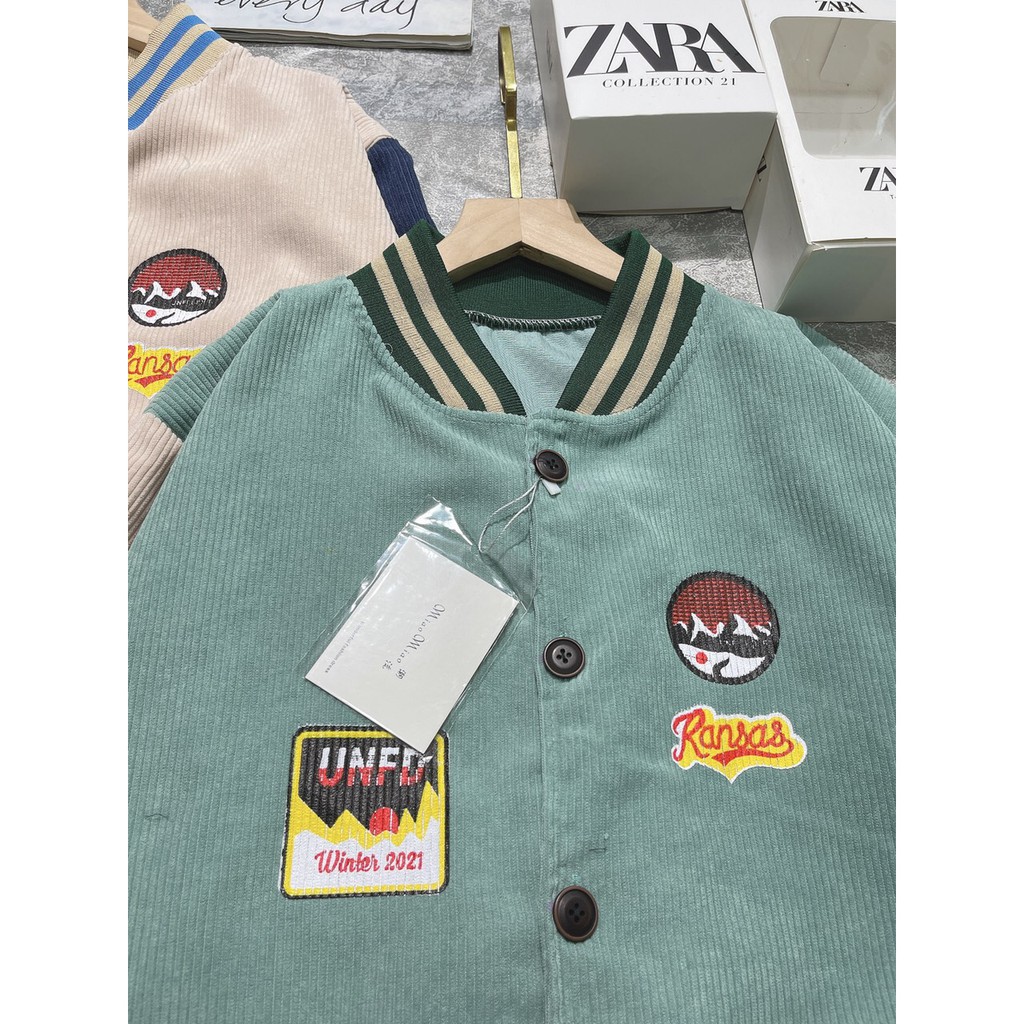 Áo Khoác Bomber - Áo Khoác Unisex  Nam Nữ  Nhung Phối Tay Cúc Bấm Form Rộng Hàng Shop | BigBuy360 - bigbuy360.vn