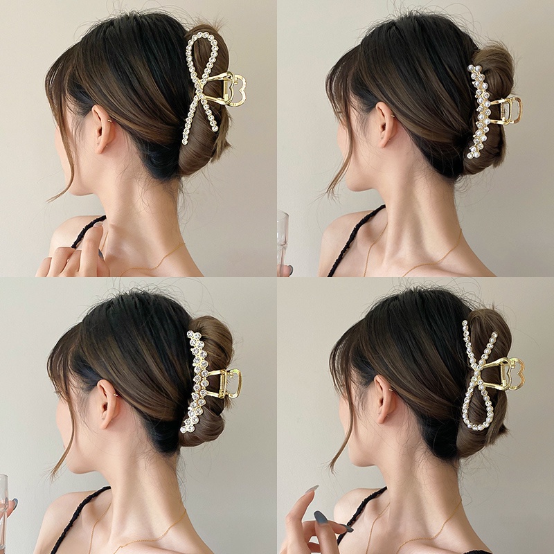 Kẹp Tóc Đính Đá Và Ngọc Trai Bằng Hợp Kim Thời Trang Hàn Quốc Sang Trọng Cho Nữ