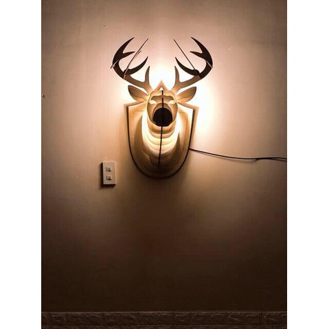Đèn gỗ đầu hươu trang trí, đèn gỗ treo tường trang trí phòng khách, phòng ngủ đẹp
