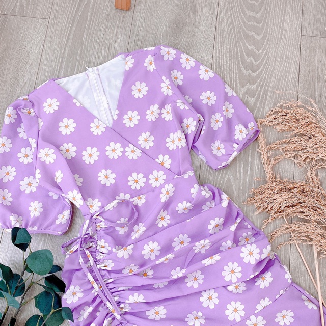 ĐẦM HOA TÍM RÚT BÊN CHÉO NGỰC TAY BO