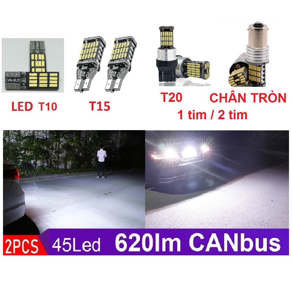 (Bóng Led trắng) Bóng đèn Led lắp ô tô đủ chân: T10, T15, T20, 1156, 1157, 7440, 7443 - BH 6 tháng