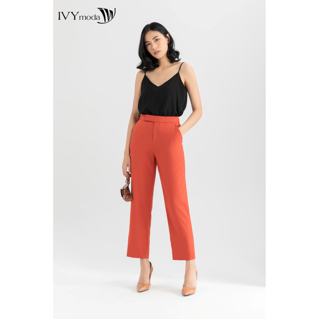 [NHẬP WABRTL5 GIẢM 10% TỐI ĐA 50K ĐH 250K ]Quần dài nữ cạp lệch đỏ cam thiết kế IVY moda MS 22M6366