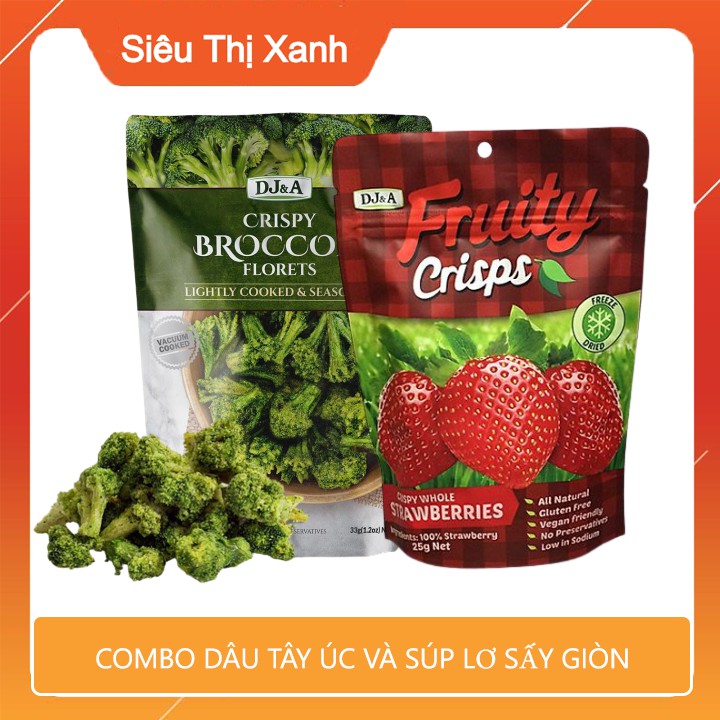 Combo Dâu Tây Úc 25g &amp; Súp Lơ Sấy Giòn DJ&amp;A 25g