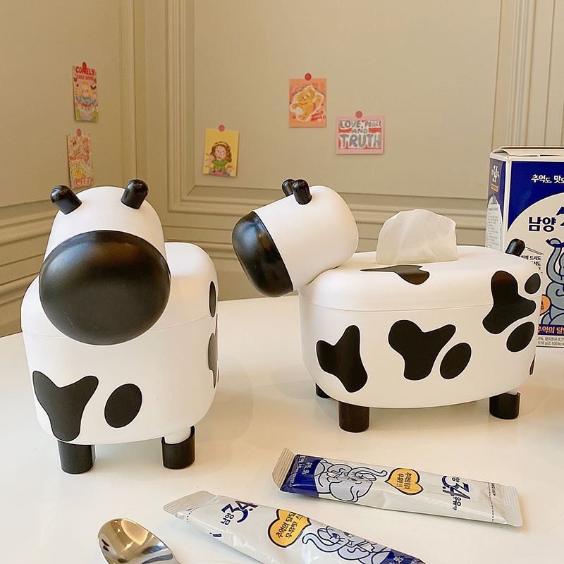 [Hàng Loại 1] Hộp giấy kiêm lọ tăm đẹp hình bò sữa dễ thương 2in1