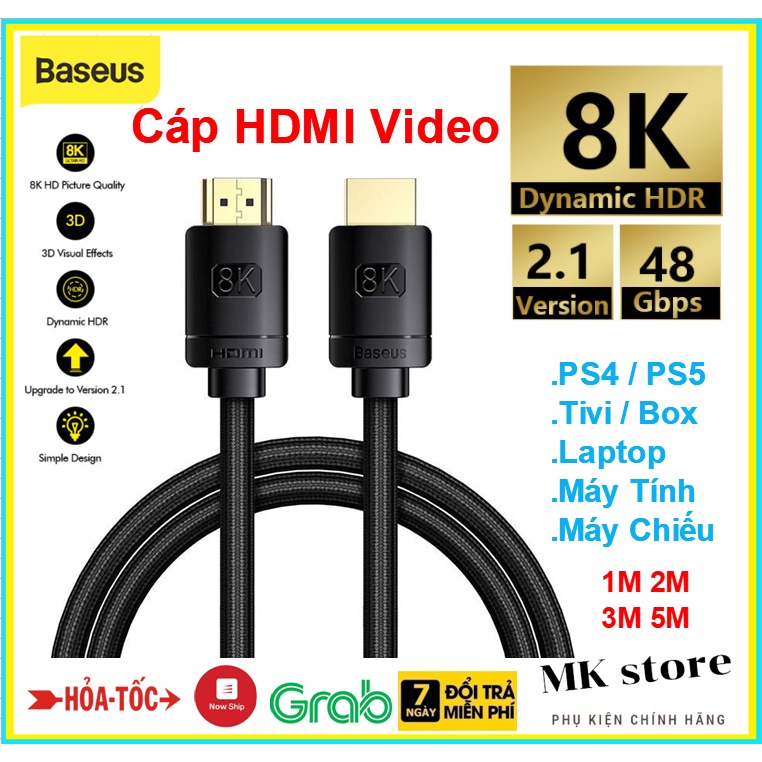 Cáp HDMI 8K cao cấp Baseus (HDMI to HDMI Cable , 8K Video Adapter Cable) Cho PS5 / PS4 / Máy Tính /TV Box / Máy Chiếu
