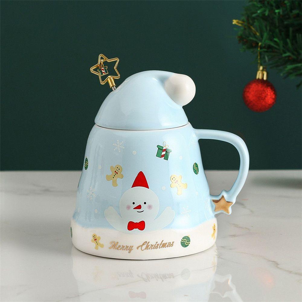 Cốc Sứ Uống Trà Cà Phê Có Nắp Đậy In Hình Ông Già Noel
