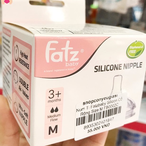 Núm ti thay thế cho bình sữa cổ siêu rộng như Gluck, kichi, Como hiệu Fatz Baby ( FatzBaby) chất liệ silicol siêu mềm