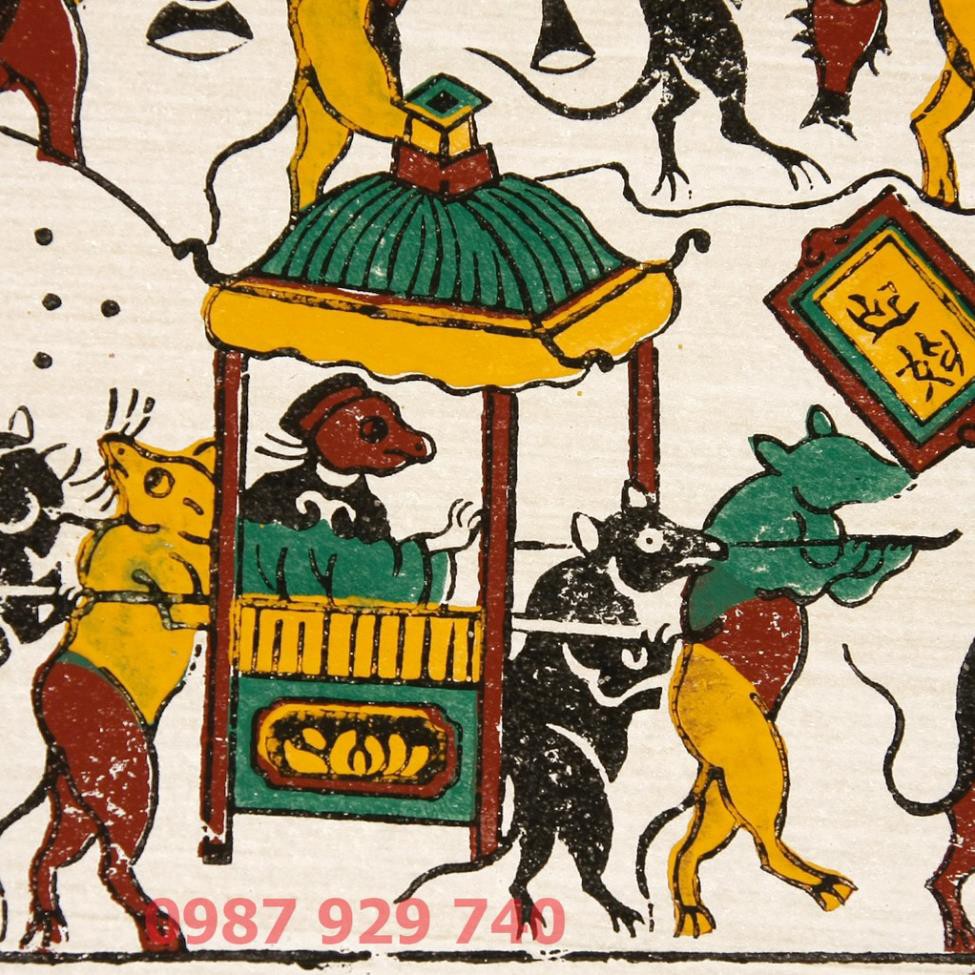[Tranh Đông Hồ] - Bức Đám Cưới Chuột - không khung tranh - Dong Ho folk paintings - Viet Nam national cultural heritage