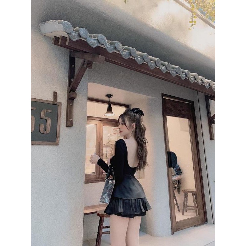 Set áo zip dài tay mix chân váy ngắn dập li kèm quần trong an toàn BCi