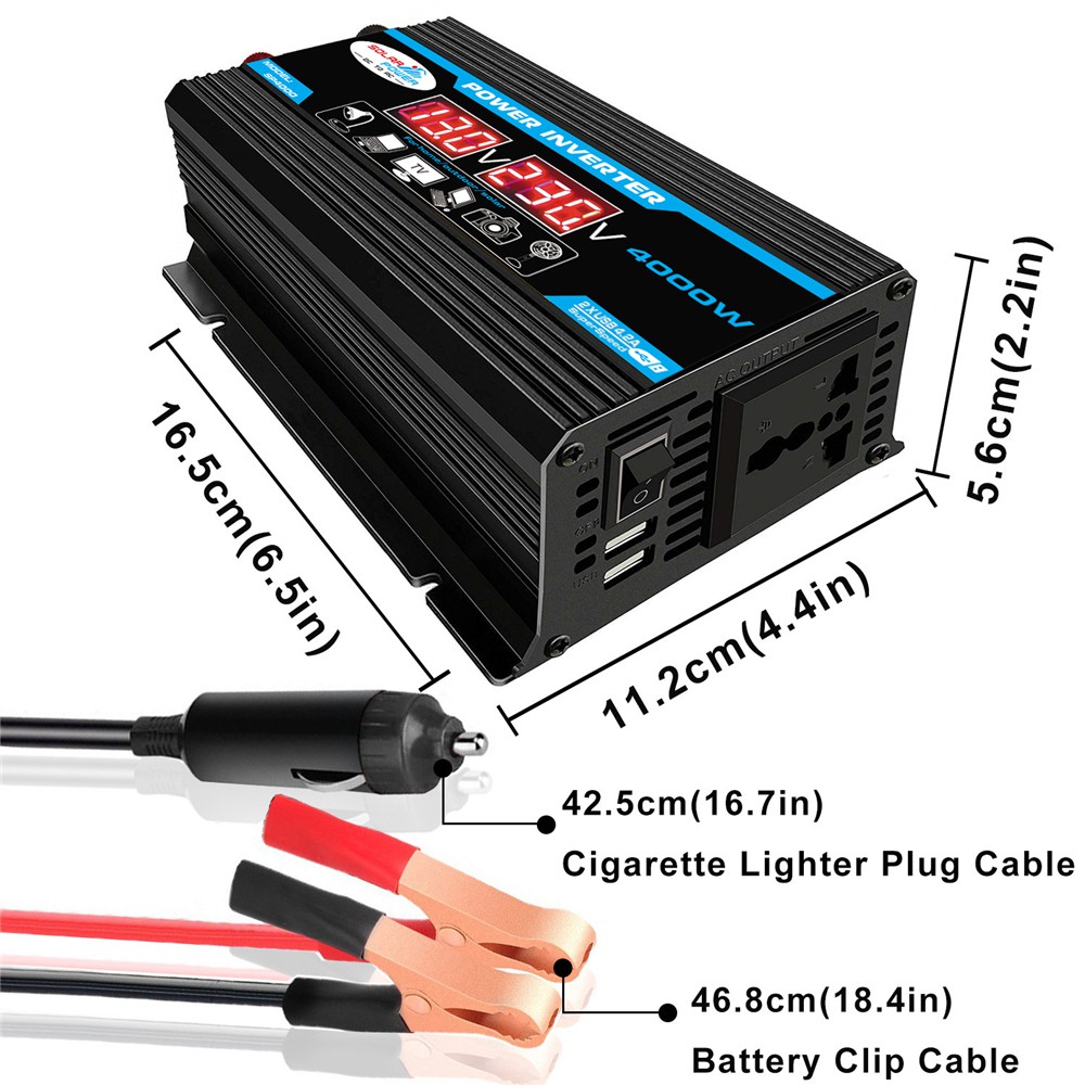 POWER Bộ Chuyển Đổi Nguồn Điện 4000w 2 Cổng Usb Dc 12v Sang Ac 220 / 110v Cho Xe Hơi