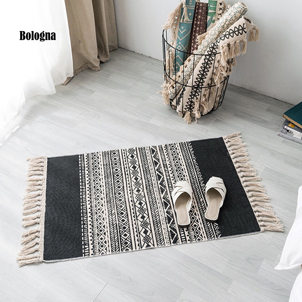 Thảm treo cửa đi/lót sàn/ghế sofa vải lanh cotton phối tua rua trang trí nội thất