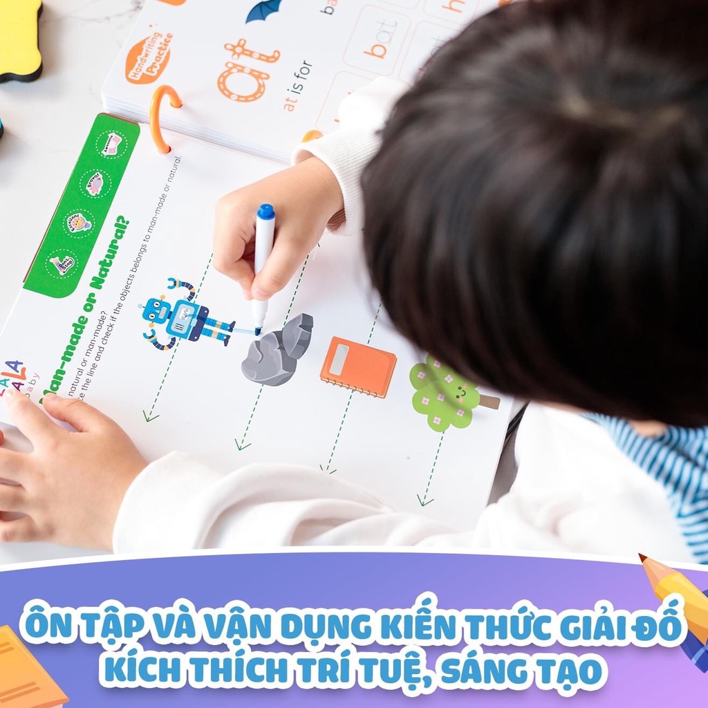 Sách luyện viết, học tiếng Anh Write Me Lalala Baby, bôi xóa được, tặng kèm 5 bút + cục bôi