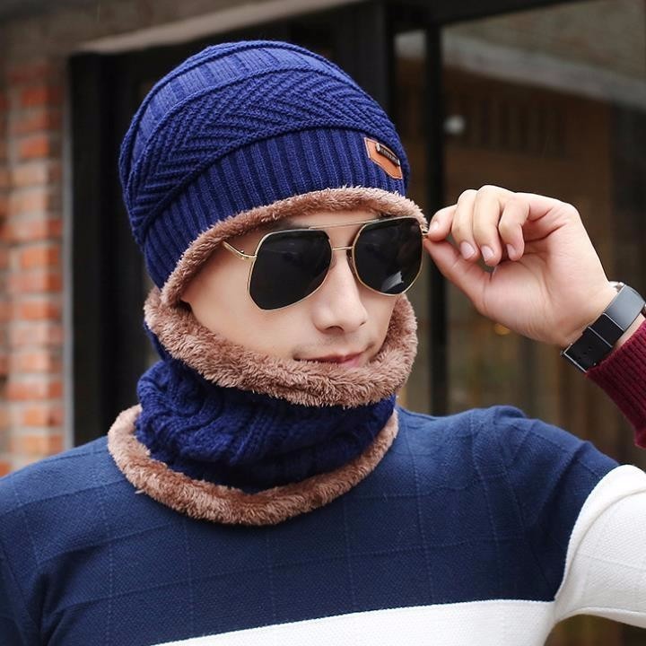 B61 Bộ mũ len kèm khăn cổ Hàn Quốc nam nữ