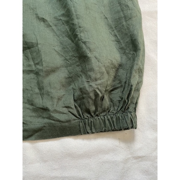 Đầm xanh rêu linen bo chun