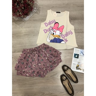 Bộ đùi giả váy áo xốp phối quần vải lụa mặc nhà mịn mát