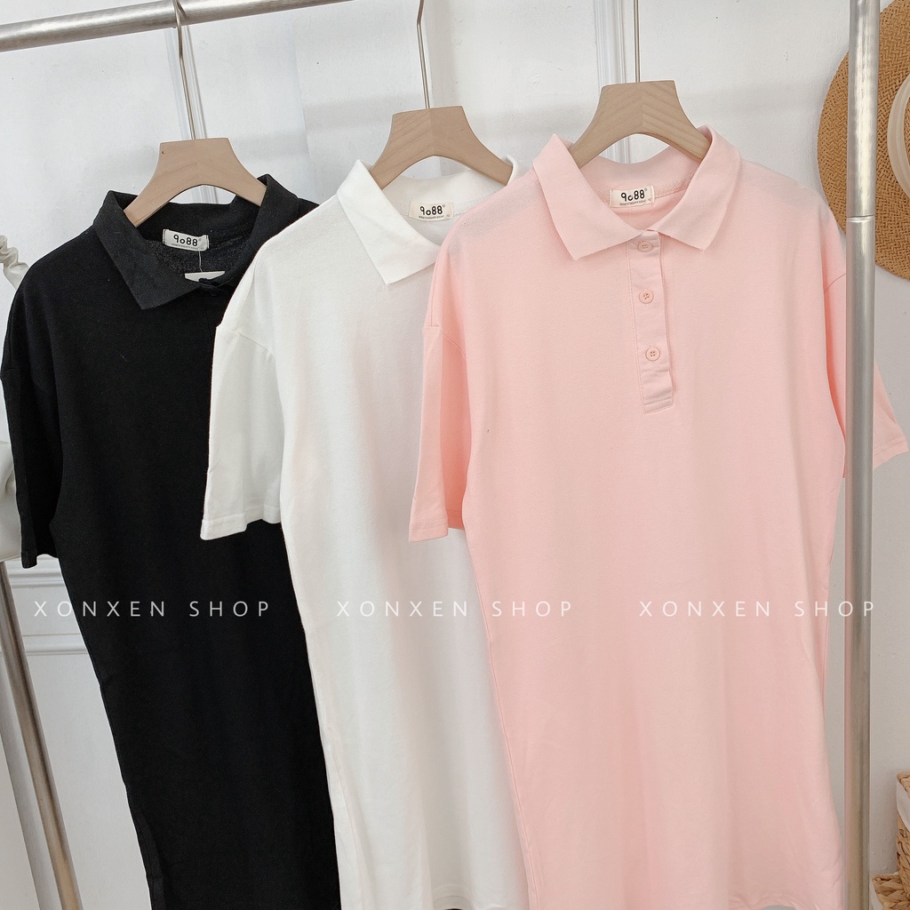 Áo đầm suông polo chất cotton dày dặn tháng mát Xonxen shop free size mã 1145