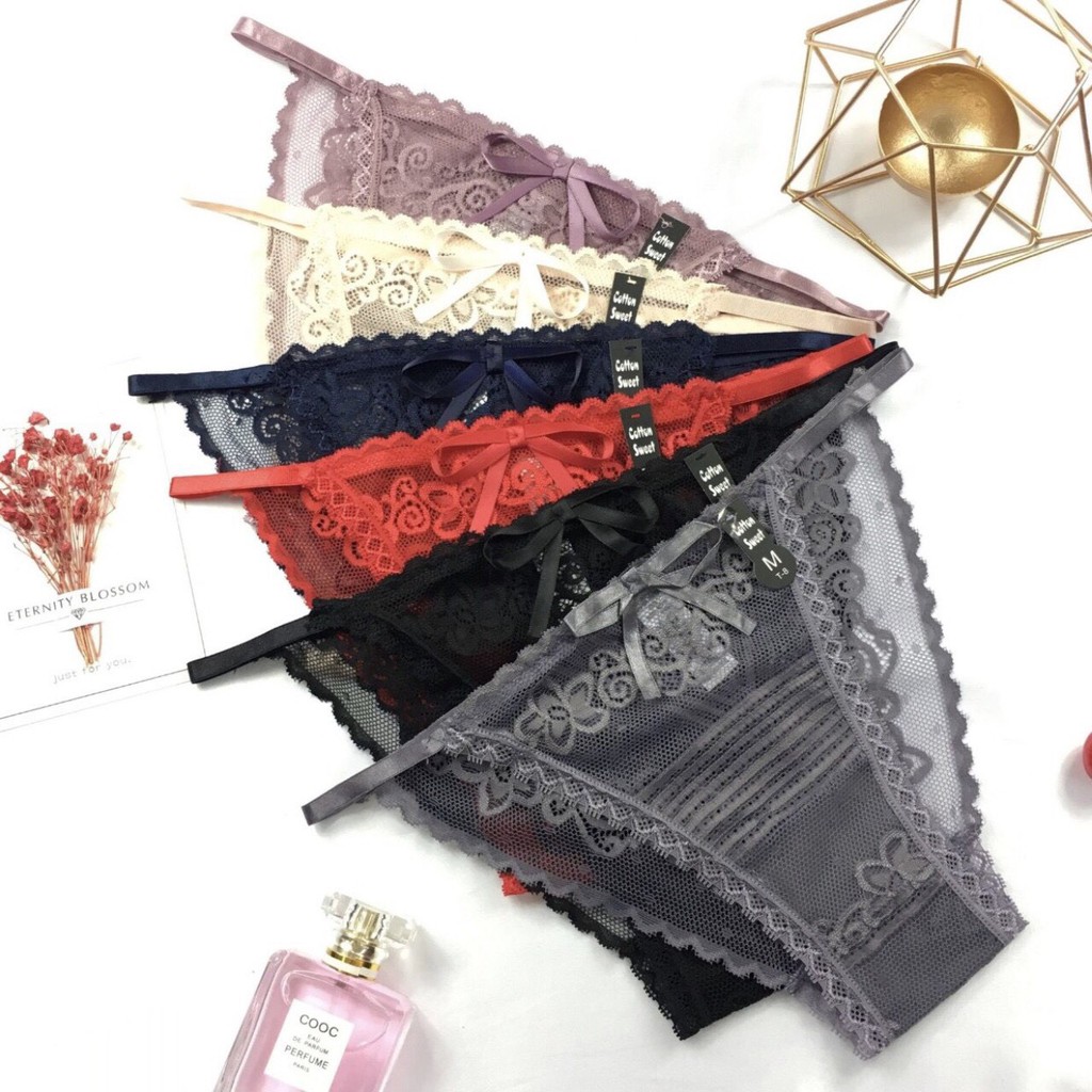 Quần lót ren nữ nửa mông đính nơ quyến rũ cao cấp YiOn Underwear QR04