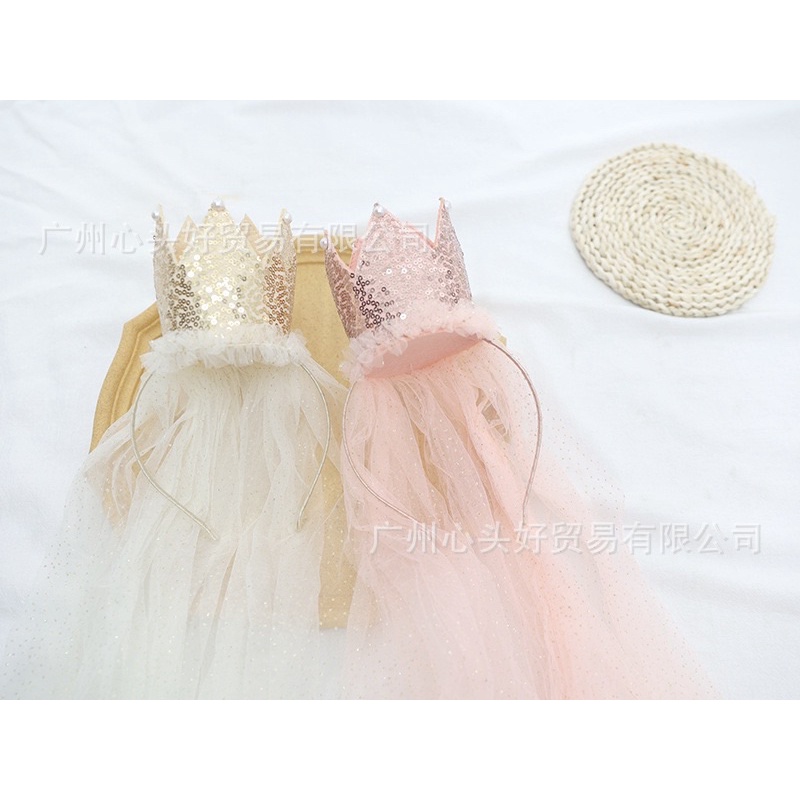 Bờm voan vương miện sinh nhật công chúa đáng yêu phong cách Hàn Quốc cho bé