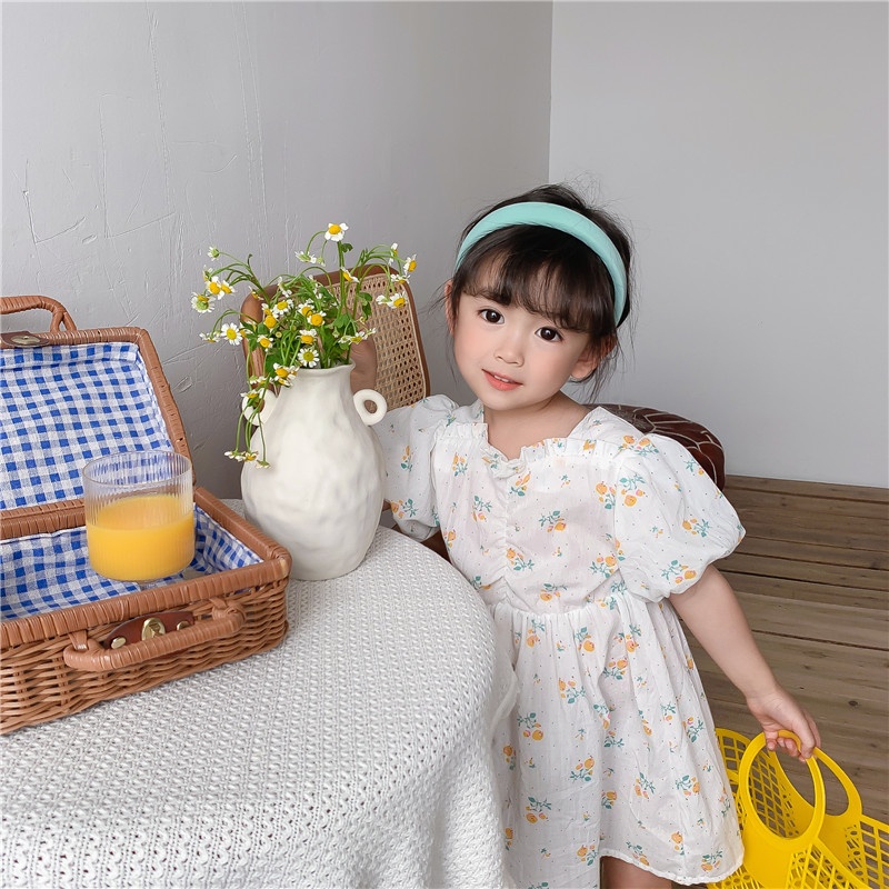 Đầm Liền Quần Tay Ngắn In Hoa Cho Bé Gái