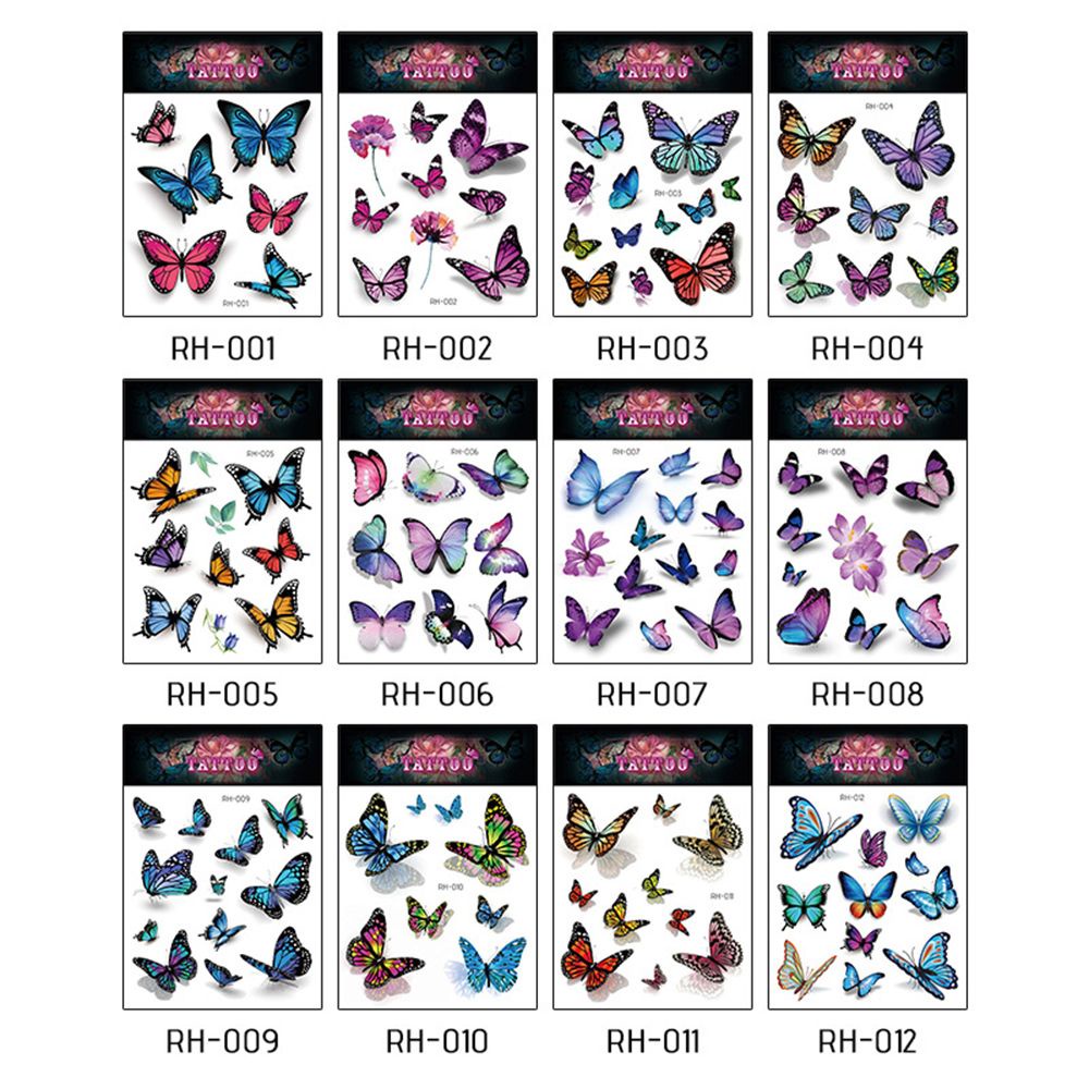 (Hàng Mới Về) Set 1 / 12 Tấm Hình Xăm Dán Tạm Thời Hình Bướm 3d Nhiều Màu Sắc Không Độc Hại Lâu Trôi An Toàn Cho Nữ