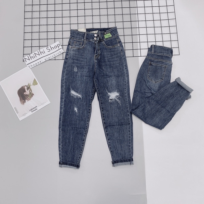 Quần bò nữ dáng boyfriend co dãn pha mác da DB778 - NhiNhi Shop