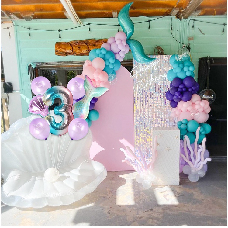 Bong bóng lá nhôm 32 inch hình nàng tiên cá khủng long dùng trang trí tiệc sinh nhật cho bé