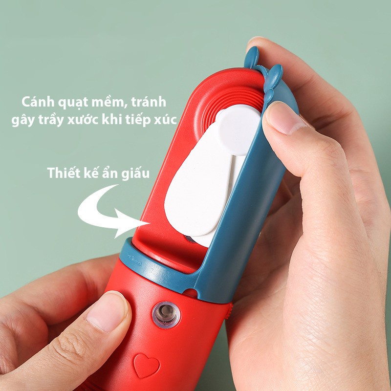 Quạt Phun Sương Tạo Ẩm Mini Cầm Tay Tích Điện Giữ Ẩm Cho Da Cổng USB Đa Năng Tiện Lợi