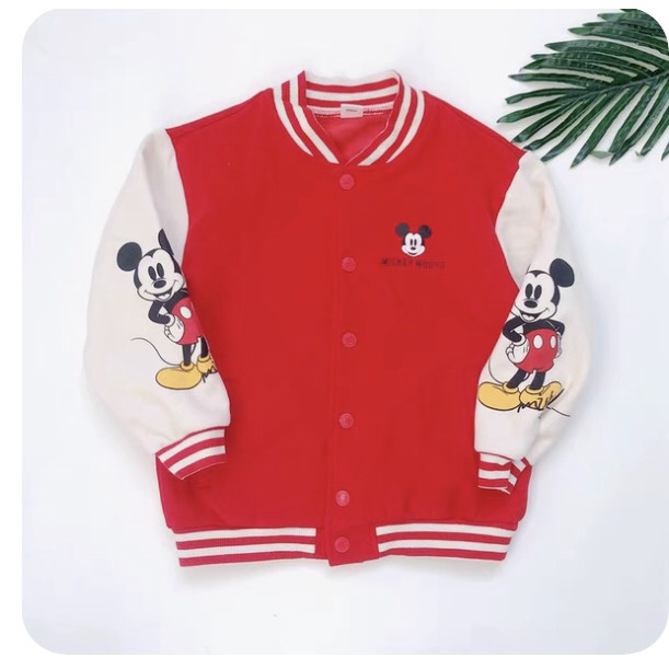 Áo khoác nỉ bomber cổ kẻ hình Micky cho bé