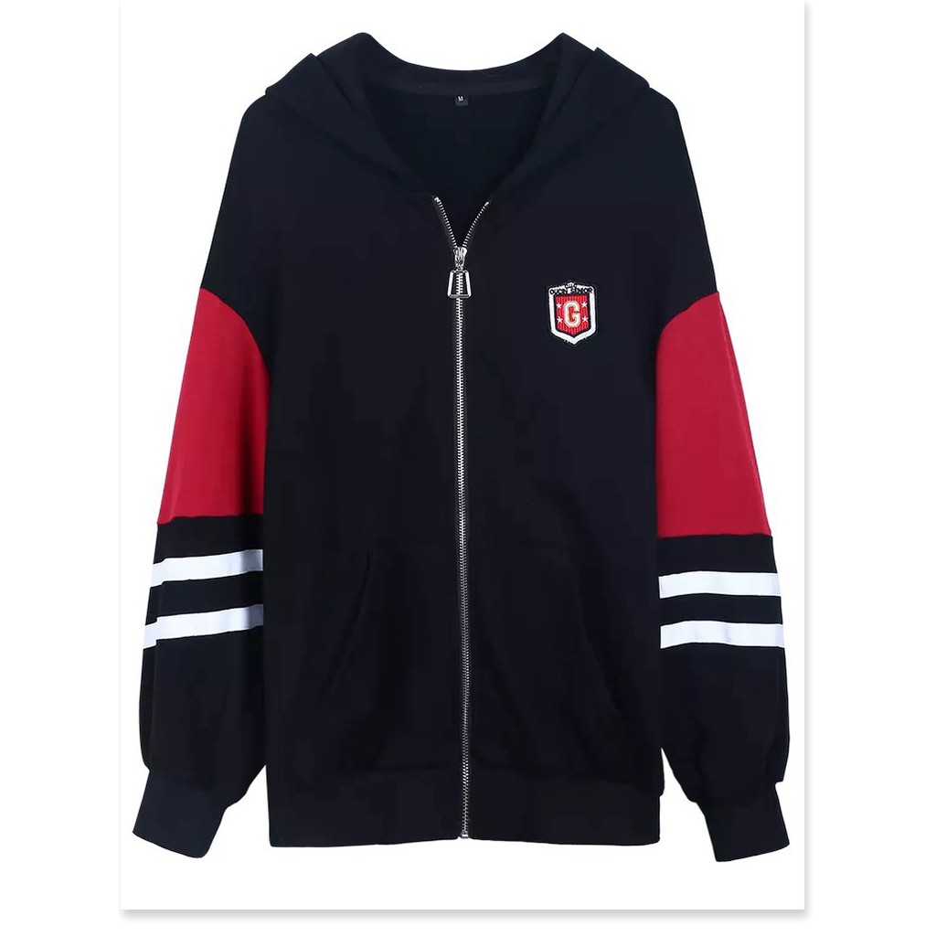 ÁO KHOÁC HOODIE NỮ DÂY KÉO PHỐI HUY HIỆU THỜI TRANG