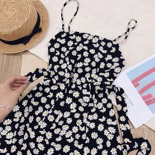 ĐẦM HOA CÚC 2 DÂY CỘT NƠ LƯNG 2 màu