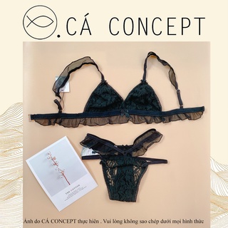 Set bra dún nữ CÁ CONCEPT bra ren phối lưới không gọng không mút 3 màu