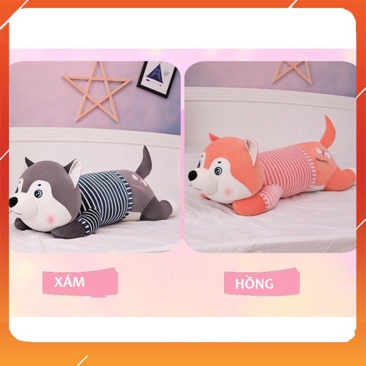 [Mã TOYJAN hoàn 20K xu đơn 50K] Gấu bông ,Chó bông husky áo kẻ happy vải co dãn 4 chiều tiêu chuẩn miniso