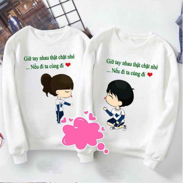 Áo Đôi Áo Cặp Nam Nữ Tình Yêu Áo Đôi Thu Đông Dài Tay Bo Tay In Giữ Tay Nhau Thật Chặt Giá Rẻ Siêu Dễ Thương