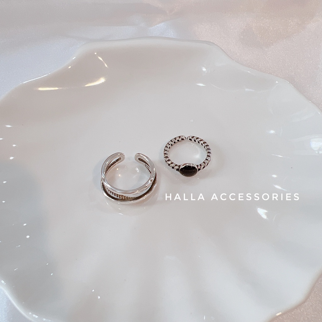 Nhẫn Nữ phủ Bạc S925 Black Vintage cao cấp HALLA