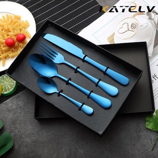 KATELV Bộ dụng cụ ăn 4 món bằng thép không gỉ kim loại đầy màu sắc cao cấp phong cách Hàn Quốc hỗ trợ tùy chỉnh logo