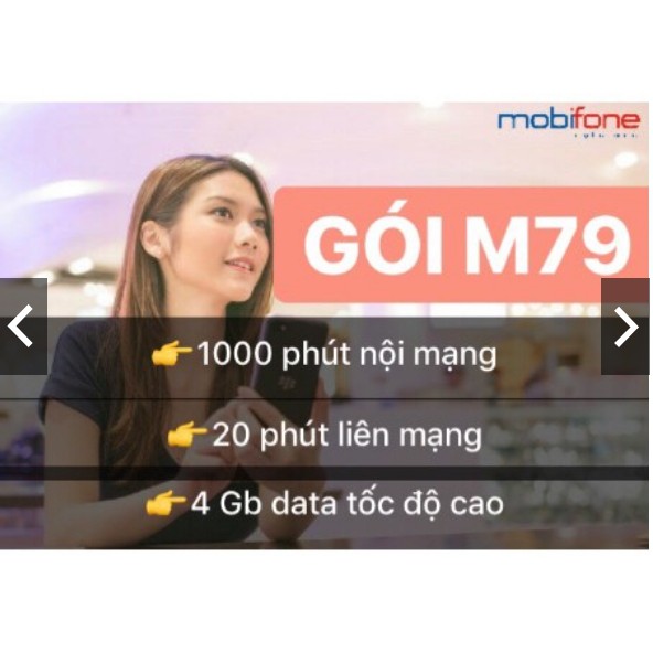 BAO CHẶN- ĐẦU 09- Sim Mobifone Gói M79 có ngay 1020 phút gọi và 4GB data - SIM MOBI
