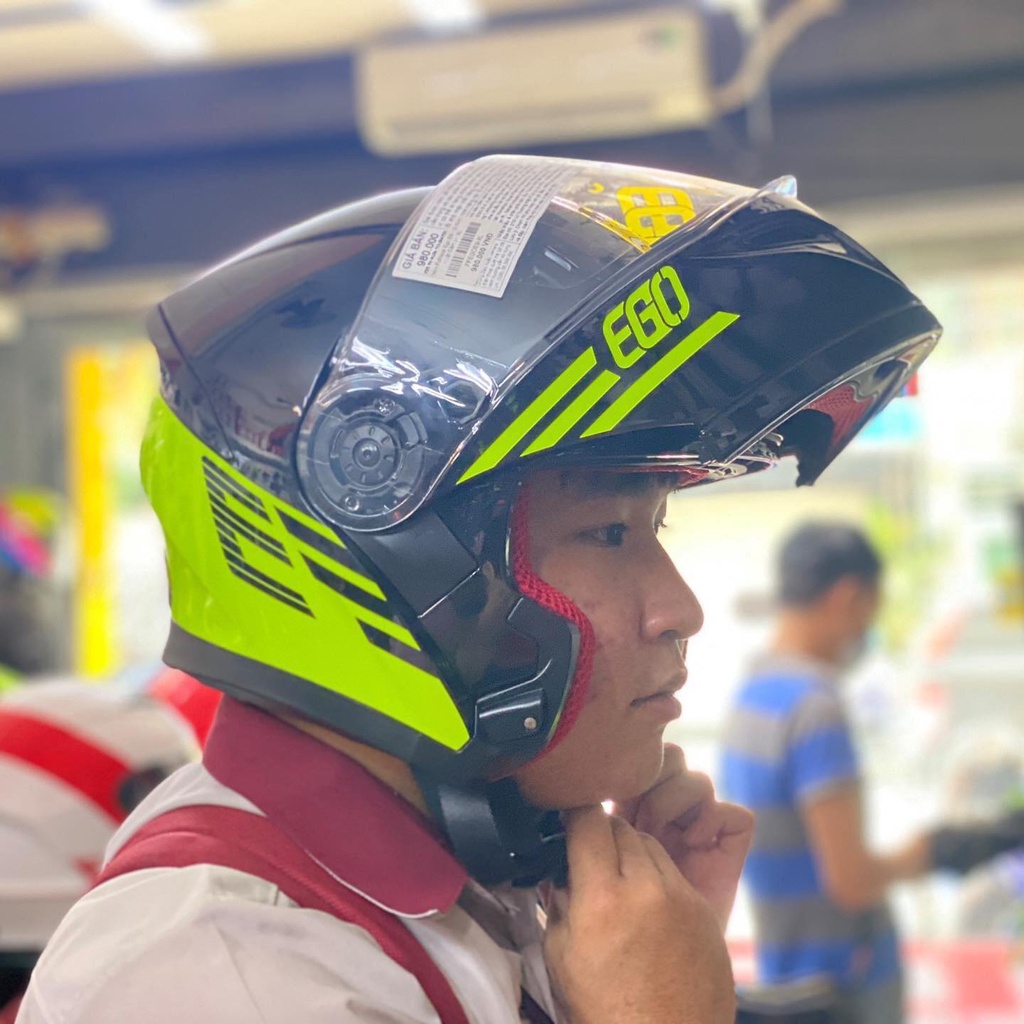 Mũ bảo hiểm fullface EGO E9 lật hàm 2 kính màu đen xanh