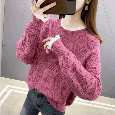 Áo len cổ tròn Áo Len Nữ Pha Ren Phong Cách Hàn Quốc AL50