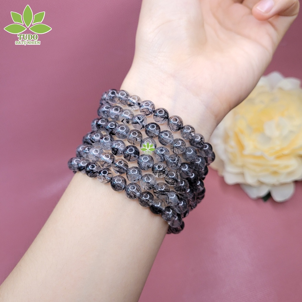 Chuỗi vòng hạt TA Tóc Đen ánh kim size nhí tròn trơn 5li, 6li, 7li cho mệnh Thủy Mộc TUDO A71K635