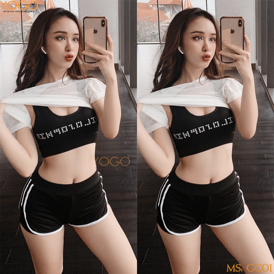 Áo lưới croptop thể thao form rộng thoáng mát kết hợp với áo bra tập gym yoga trẻ trung cá tính YOGO G043