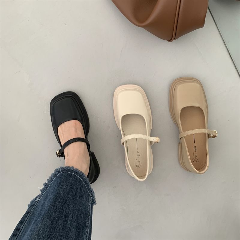 Oeggeo shop Giày Gót Thấp Mũi Vuông Có Khóa Cài Cho Nữ