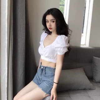 Áo croptop vai bồng chun eo _NT