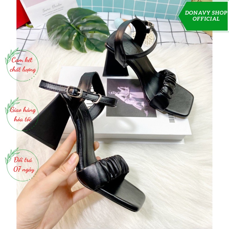 [ HOT HIT ] Giày Cao Gót Sandal Quai Ngang Thiết Kế Bèo Nhún Thời Trang, Gót Trụ Cao 8p - Gsd.quainhung