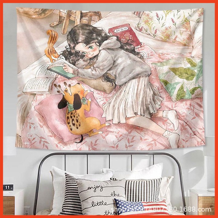 Thảm treo tường trang trí decor phòng dễ thương tặng kèm móc treo và miếng dán kích thước 70x100cm