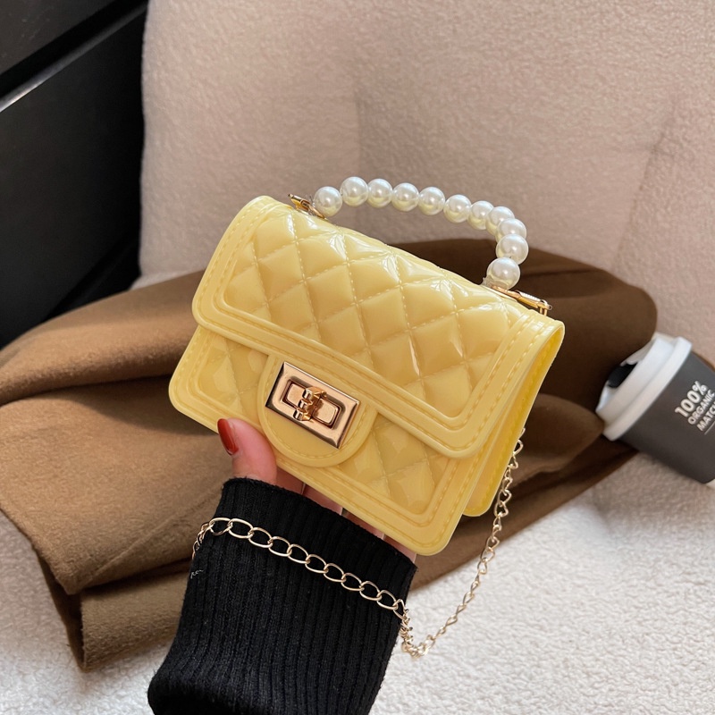 Túi xách quai ngọc bé gái , size mini , #túi nhựa kèm dây xích dài [ voucher ]