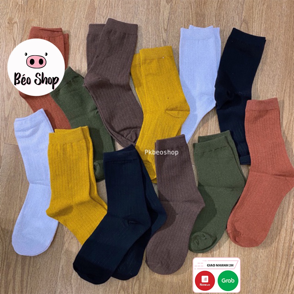 Tất vớ trơn nam nữ cao cổ Béo shop chất liệu cotton thấm hút mồ hôi co gian 4 chiều unisex MT16