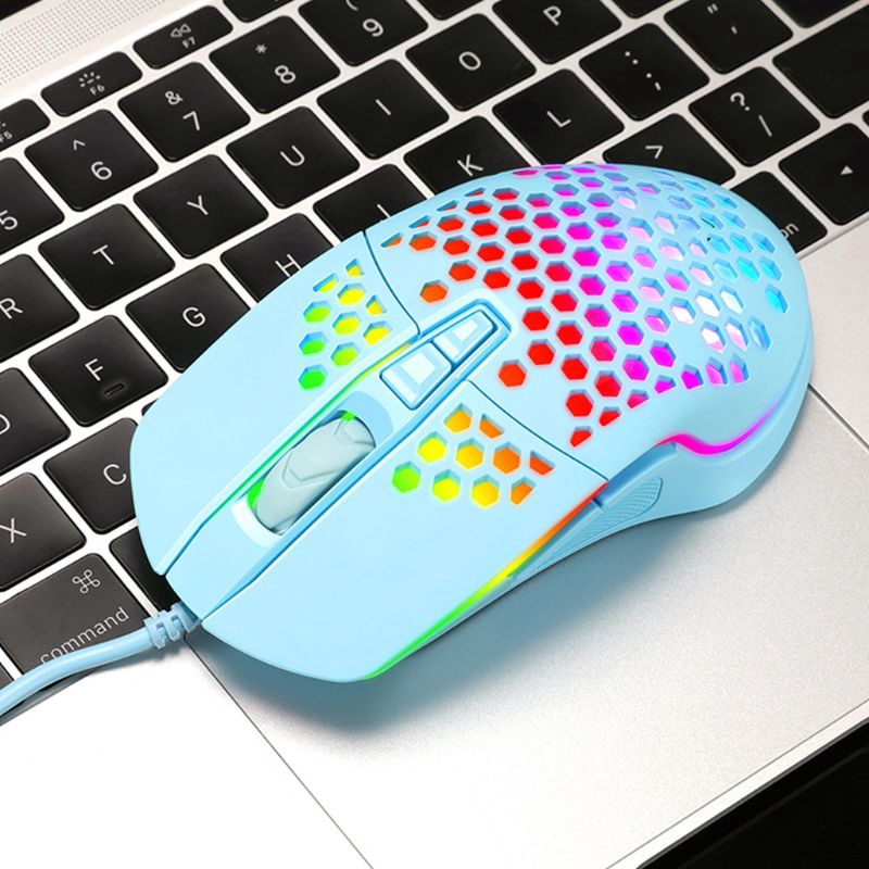 kiss* Wired Gaming Mouse Hollow Honeycomb Pattern Game Mice with RGB Colorful Light